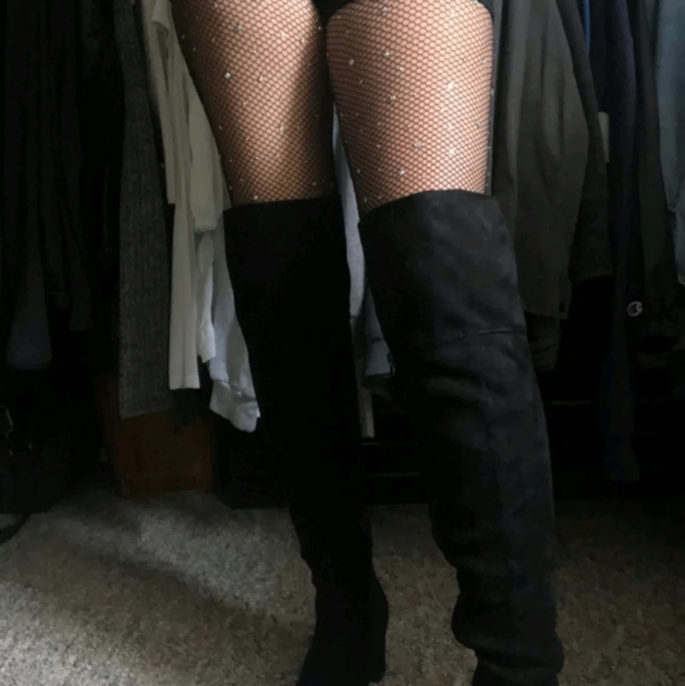 Black rhinestone decor mesh tight